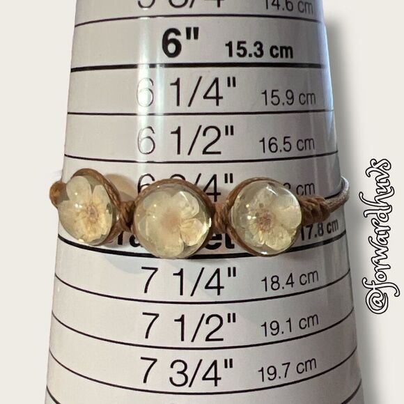 Bundle Sale 3 for $15 | Leather Adjustable Bracelet with Glass-Encased Flowers - Picture 7 of 8